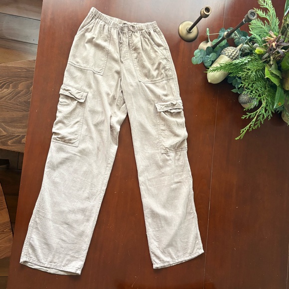Melville Linen Blend Tan Beige Cargo Pants with Waist Tie Size Small - Picture 8 of 8